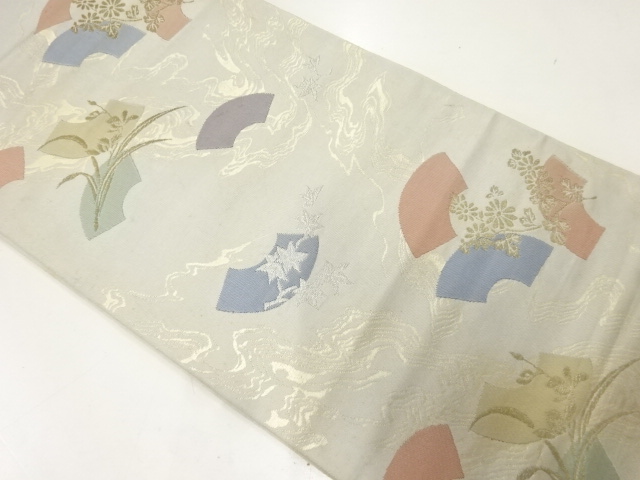 アンティーク　地紙に枝花模様織出し袋帯（材料）